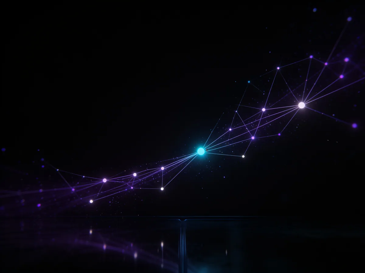 Constellation of glowing nodes connected by fine light lines forming an elegant network on a dark background