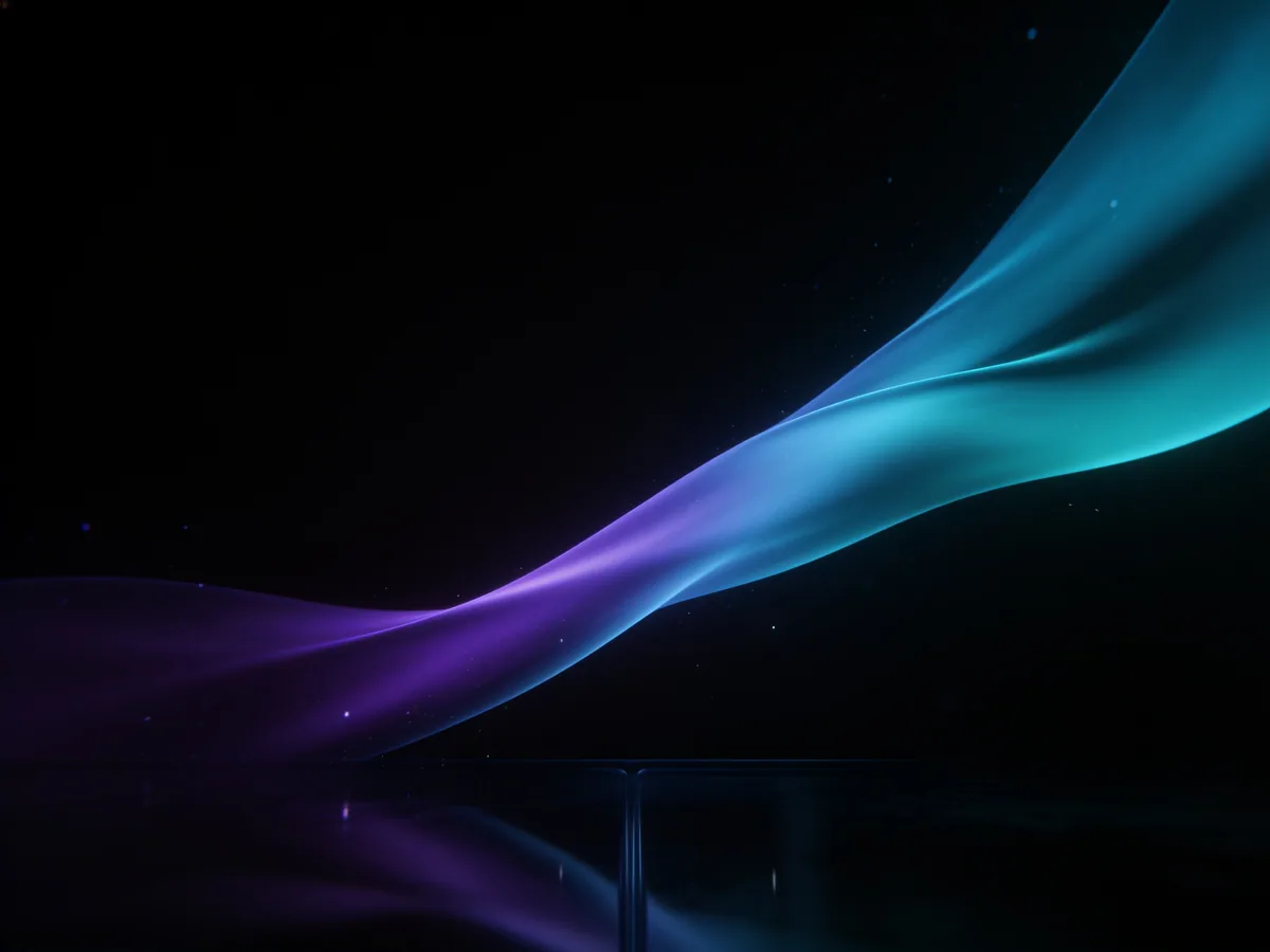 Soft organic waves of teal and violet light flowing across a dark background